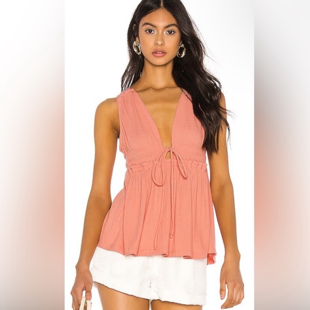 Free People SZ M Beach Bound Coral Sleeveless Empire Waist Women’s  Blouse
